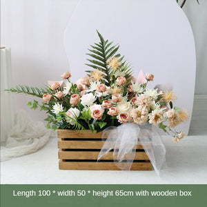 Artificial Wooden Box Silk Flower Ornament Decoration Piece Garden Plus