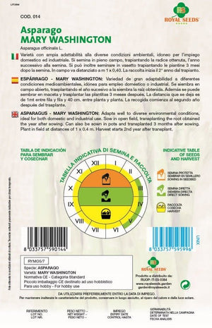 Asparagus Mary Washington - Royal Seed RYMO5/7 - COD.014 Garden Plus
