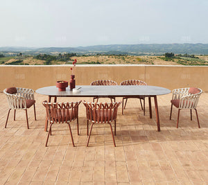 Stone surface Desk & Rattan Chair Combination Garden Plus