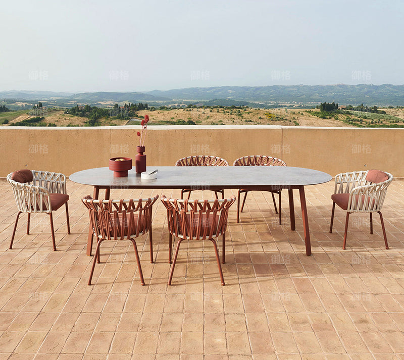 Stone surface Desk & Rattan Chair Combination Garden Plus
