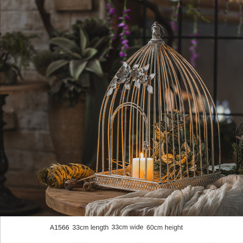 Retro Iron Art Bird Cage Candle stand Garden Plus