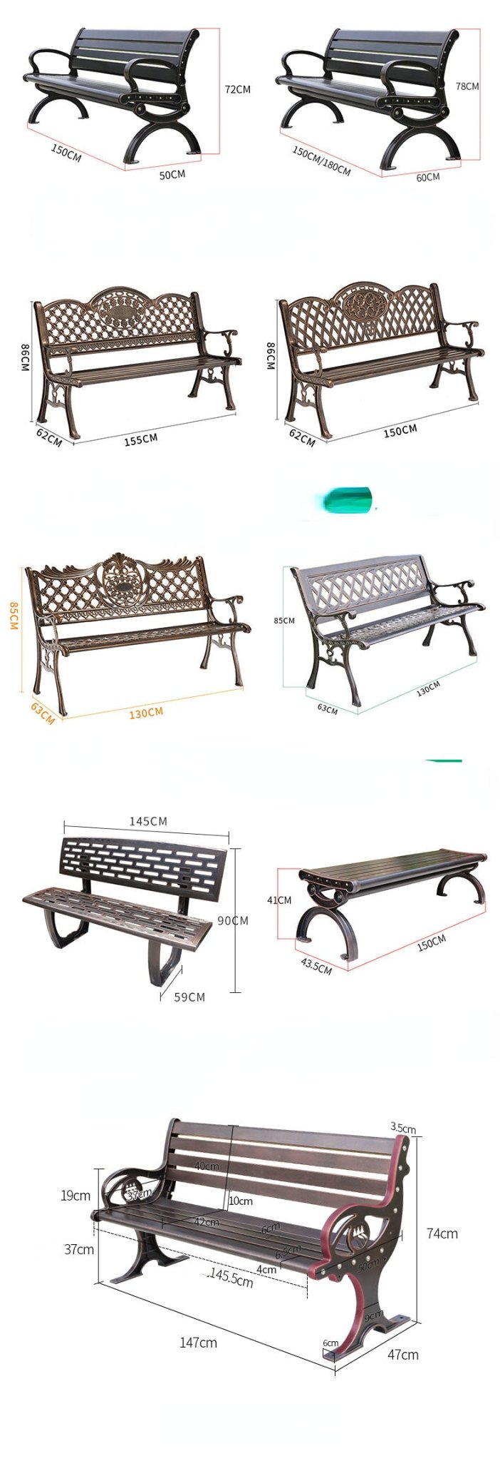 Cast Aluminum Leisure Bench Garden Plus