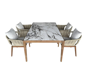 Teak Stone Plate Dining Tables and Chairs Set Garden Plus