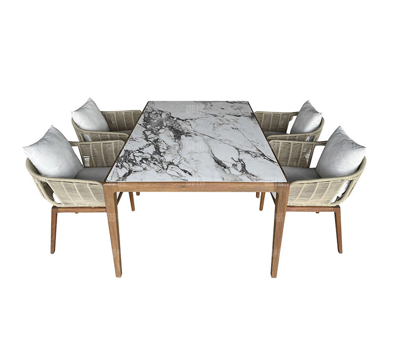 Teak Stone Plate Dining Tables and Chairs Set Garden Plus