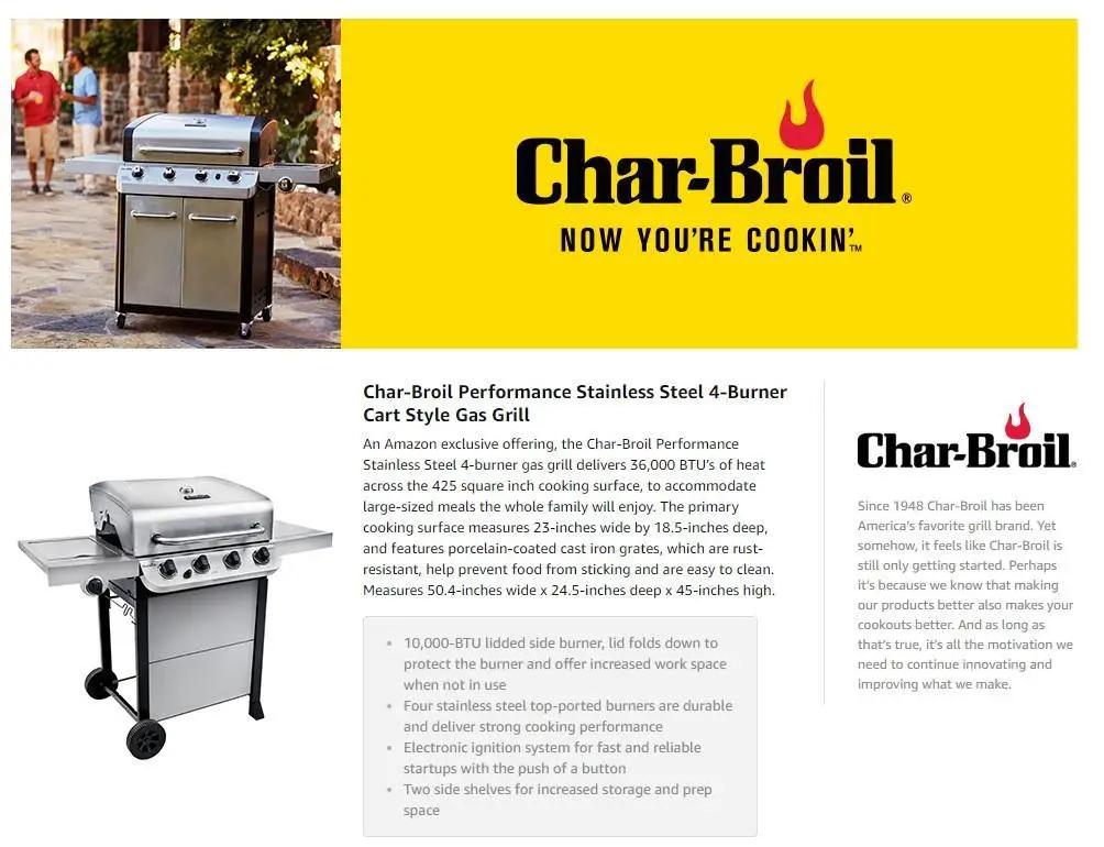 Char-Broil Performance Stainless Steel 4-Burner Cart Style Gas Grill Garden Plus