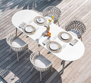 Stone surface Desk & Rattan Chair Combination Garden Plus