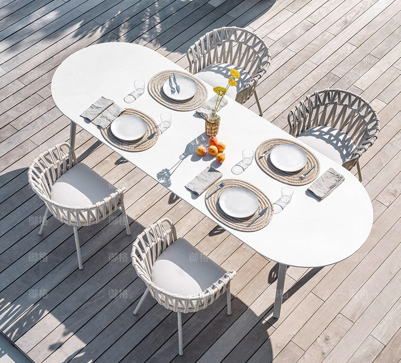 Stone surface Desk & Rattan Chair Combination Garden Plus