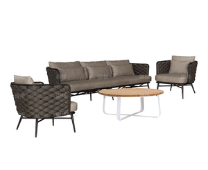 Rattan Sofa and Chair with Teak Tea Table Garden Plus