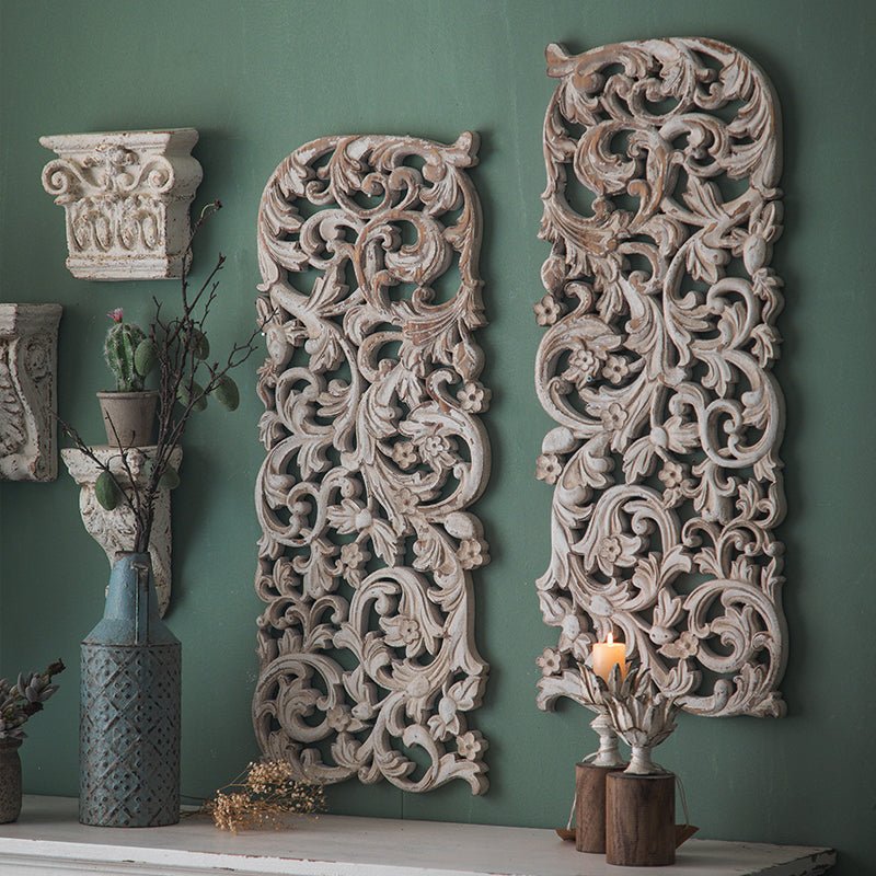 French Retro Vintage Wood Carving Wall Decoration Panel Garden Plus