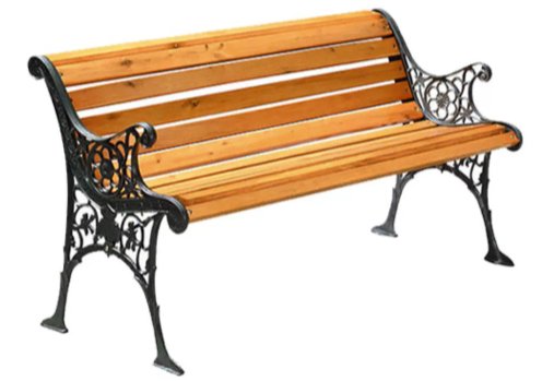 a wooden bench sitting on top of a metal frame