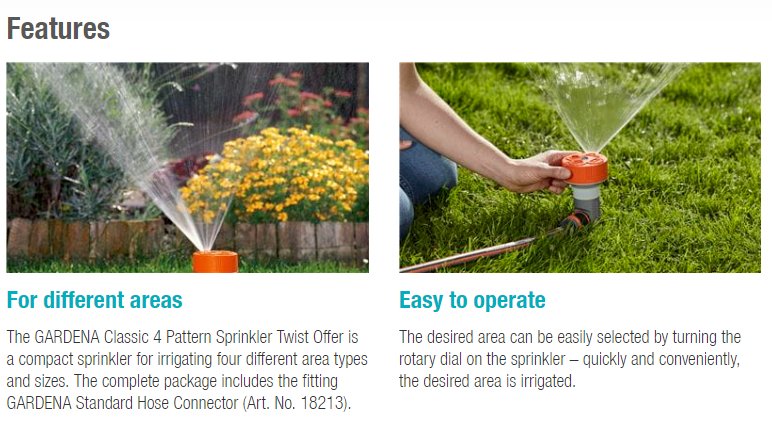 Gardena Classic 4 Pattern Sprinkler Twist Promotion Garden Plus