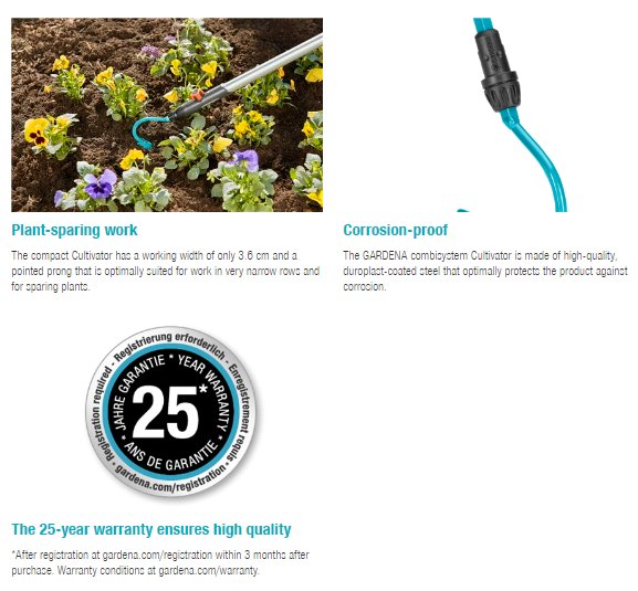 Gardena Combisystem Cultivator, 3.6cm width Garden Plus