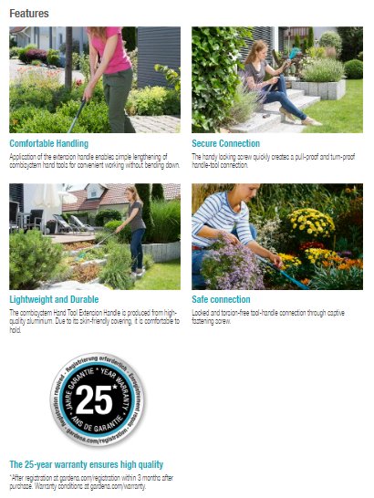 Gardena Combisystem Extension Handle for Hand Tools Garden Plus