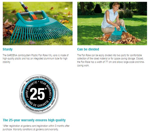 Gardena Combisystem Plastic Fan Rake XXL Vario Garden Plus