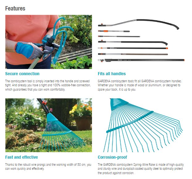 Workman Wire Rake Gardena Combisystem Spring-Wire Rake Garden Plus 3100-20