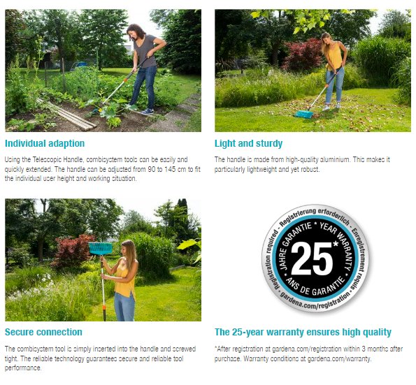 Gardena Combisystem Telescopic Handle 90 – 145 cm Garden Plus